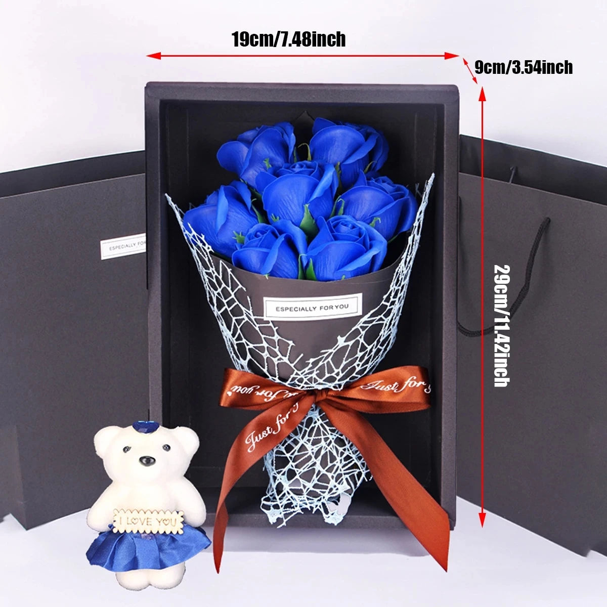 1Pc Handmade 7 Rose Soap Bouquet Little Bear Gift Box Creative Valentine's Day Mother's Day Birthday Party Rose Flower Gifts Quick Pick Grocers