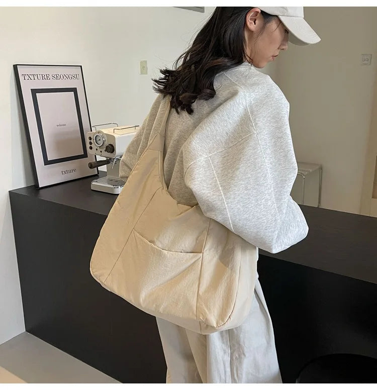 Trendy Women's Soft Cloth Shoulder Bag Solid Color Student 2026 Spring Y2k Casual Style Big Handbags Crossbody Bags for Women Quick Pick Grocers