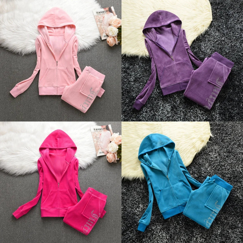 Winter Velvet Tracksuit for Women: Heavy Duty Fleece Lined Hoodie and Pants Set | Solid Color Warm Jogger Outfit Quick Pick Grocers