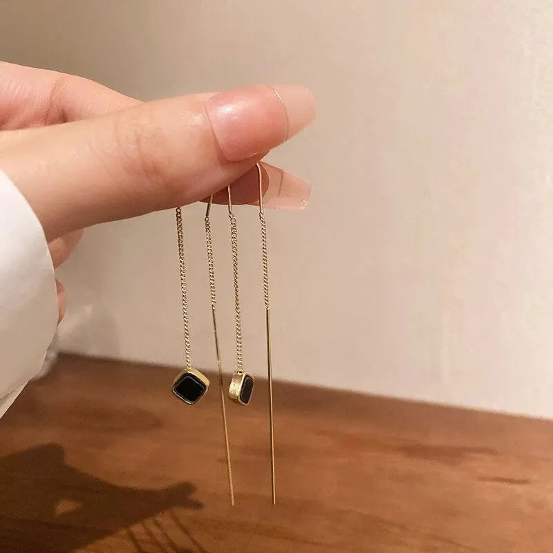 Simple Geometric Square Drop Earring For Women Korean Fashion Gold-color Line Long Tassel Dangle Earrings Party Jewelry Gift Econic Blanks