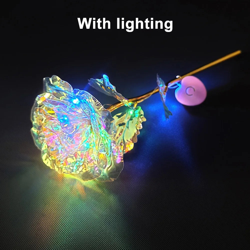 Led Valentine's Day Mother's Day Gift 24K Foil Plated Roses Artifical Flowers Wedding Decor Lover Lighting Roses Creative Gift Quick Pick Grocers