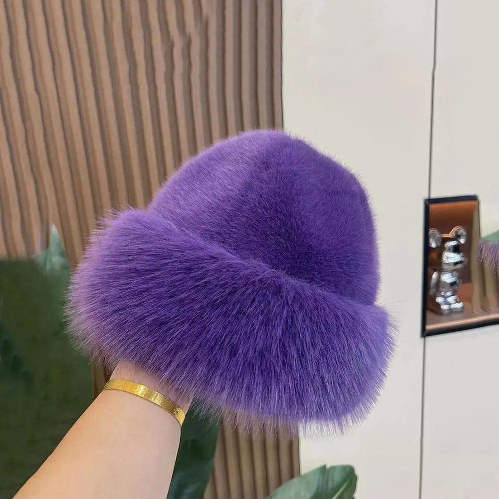 New Fluffy Fur Women's Winter Hat Winter Snow Ski Cap Female Faux Fur Thick Warm Windproof Hat Russian Hat Mink Fisherman's Hat Purest Peak