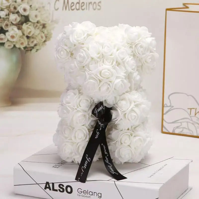 25cm Artificial Teddy Rose Flower Bear with Box Romantic Valentines Day Gift Girlfriend Women Anniversary Wedding Party Supplies Quick Pick Grocers