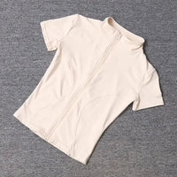 Summer High Quality Waist Slimming Training Tops Women's Quick-drying Tight Stand Collar Full Zipper Short Sleeves Yoga shirts Quick Pick Grocers