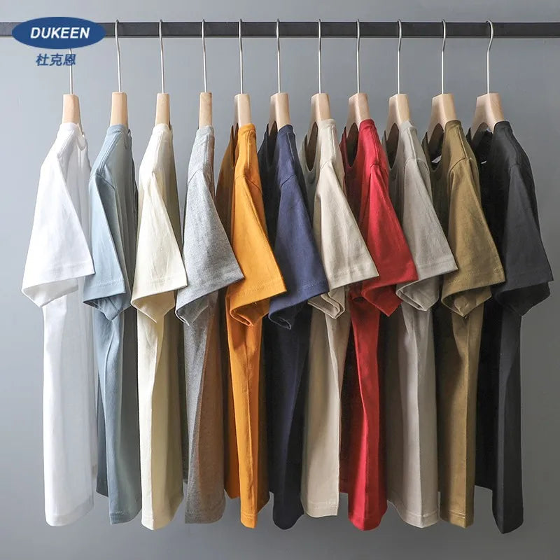 Dukeen 280gsm Oversized Heavy T-Shirt for Men Summer Short Sleeve Tee Cotton Solid Color Top Casual T Shirts One Piece Quick Pick Grocers