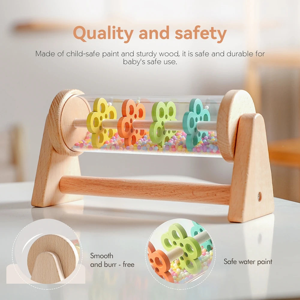 Montessori Rain Stick Toy for Babies Wooden Rainmaker Musical Shaker,Sensory Educational Instrument for Toddlers 6-12 Months Purest Peak