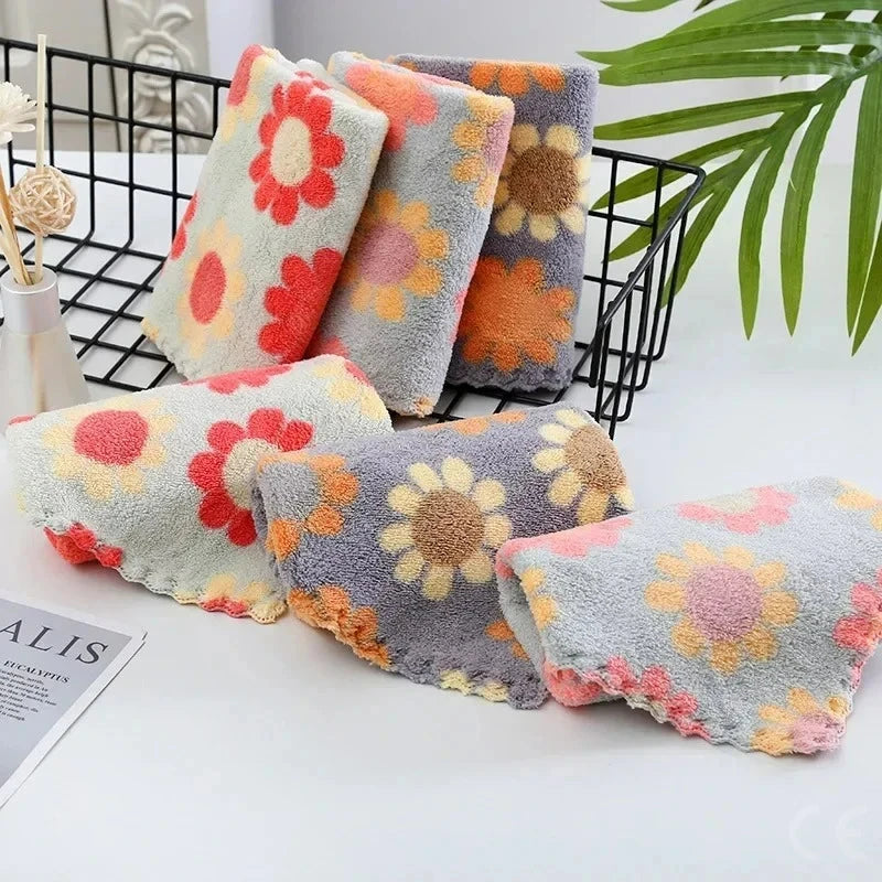 4Pcs Kitchen Cleaning Cloths Soft Absorbent Dishcloth Coral Fleece Sunflower Wiping Towel Rags Household Cleaning Cloth 30X30CM Econic Blanks