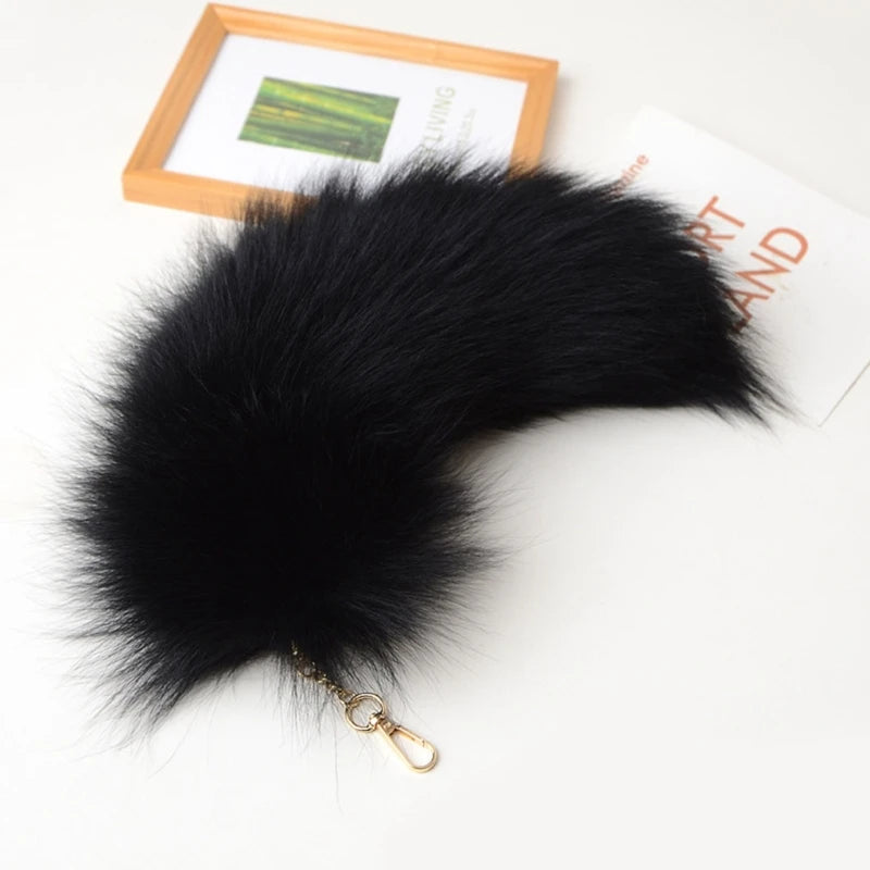 Plush-Fox Tail Keychain Furry Racoon Tail Keyring Keychain 28cm Animal Tail Key-Pendant Pompoms Keyring Holder Bag-Decor Econic Blanks