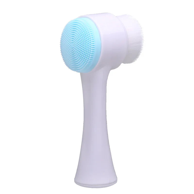 3D Double Silicone Facial Cleansing Brush Manual Massage Facial Brush Soft Bristles Exfoliator Double Sided Face Wash Brush Quick Pick Grocers