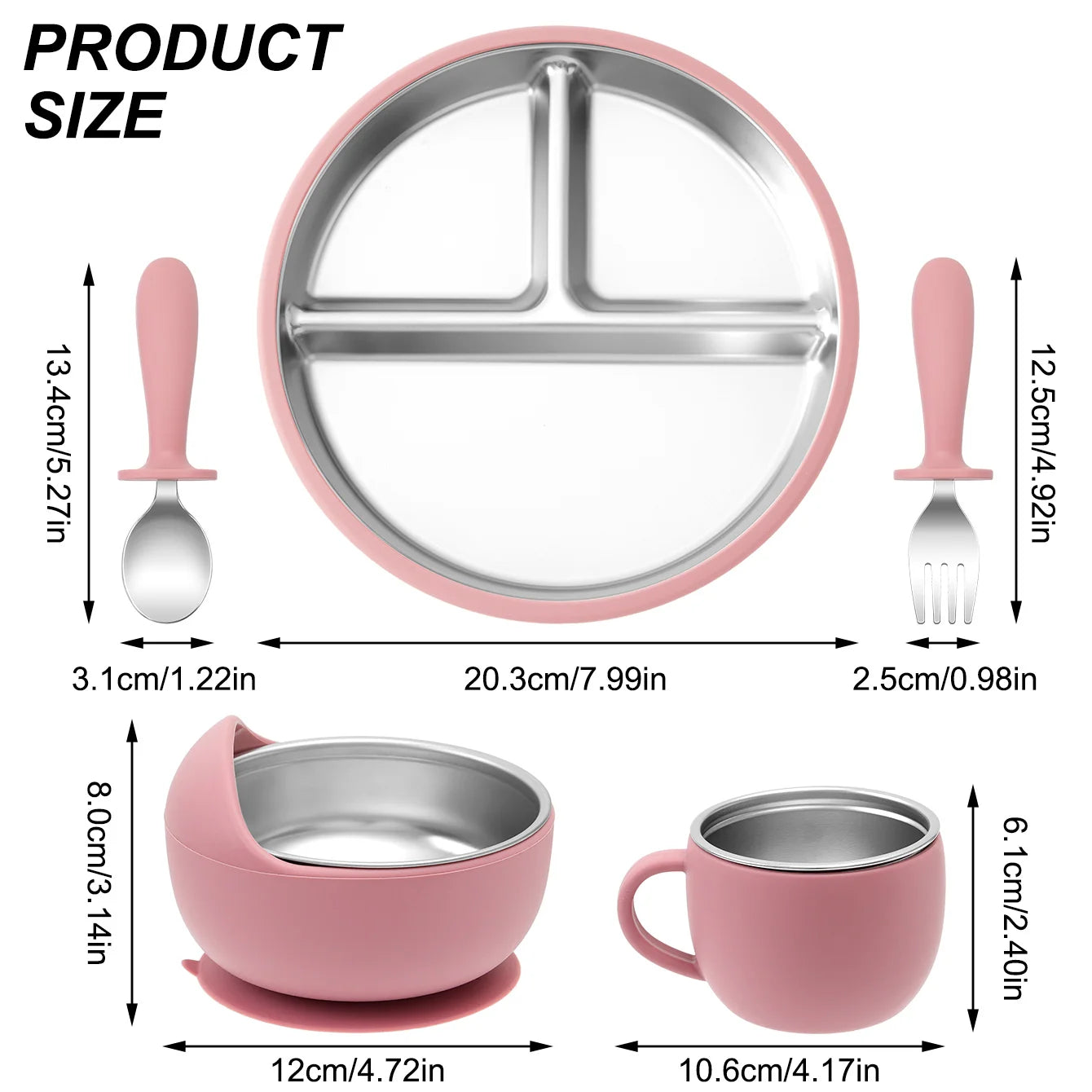 5PCS Stainless Steel Dishes Plate Baby Feeding Set With Detachable Silicone Sucker Bowl BPA Free Infant Fork Spoon Cup Gifts Purest Peak