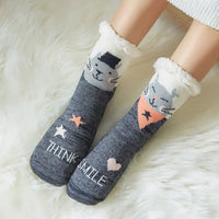 Christmas Gift Slipper Socks Women Thermal Winter Warm Plush Non slip Grip Sleeping Floor Short Sock Fuzzy Fluffy Female Cartoon Quick Pick Grocers