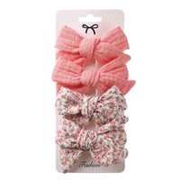 4Pcs/Set Baby Bows Hair Clips Muslin Girls Hairpins Hairclip For Kids Cotton Linen Barrette Flower Print Side Pin  Accessories Purest Peak