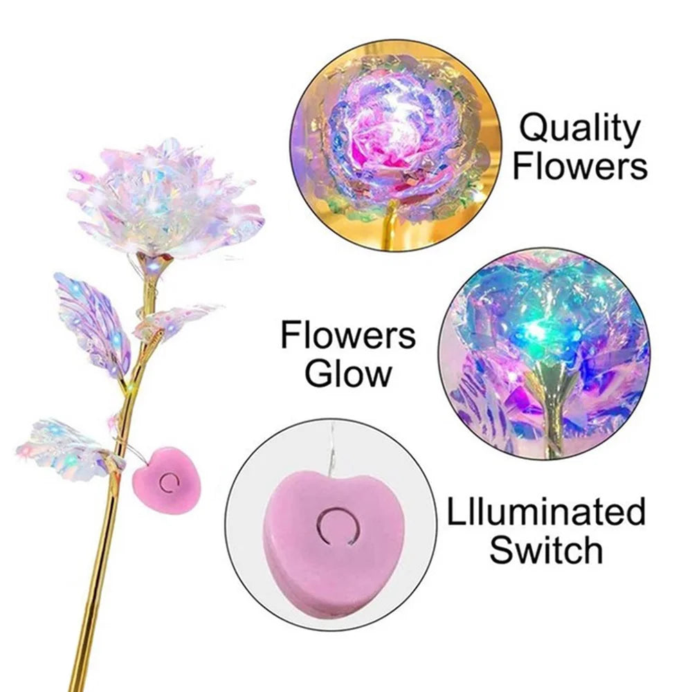 Led Valentine's Day Mother's Day Gift 24K Foil Plated Roses Artifical Flowers Wedding Decor Lover Lighting Roses Creative Gift Quick Pick Grocers