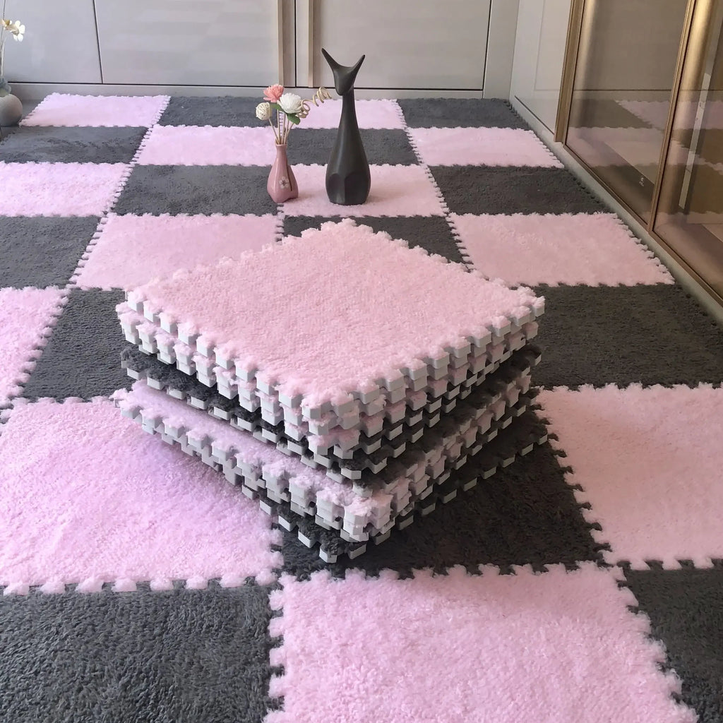 30*30CM Soft Plush Children Kids Rug Play Mat Puzzle Carpet Warm Playmat Interlocking Exercise Tiles Floor Carpet Decoration Mat Quick Pick Grocers
