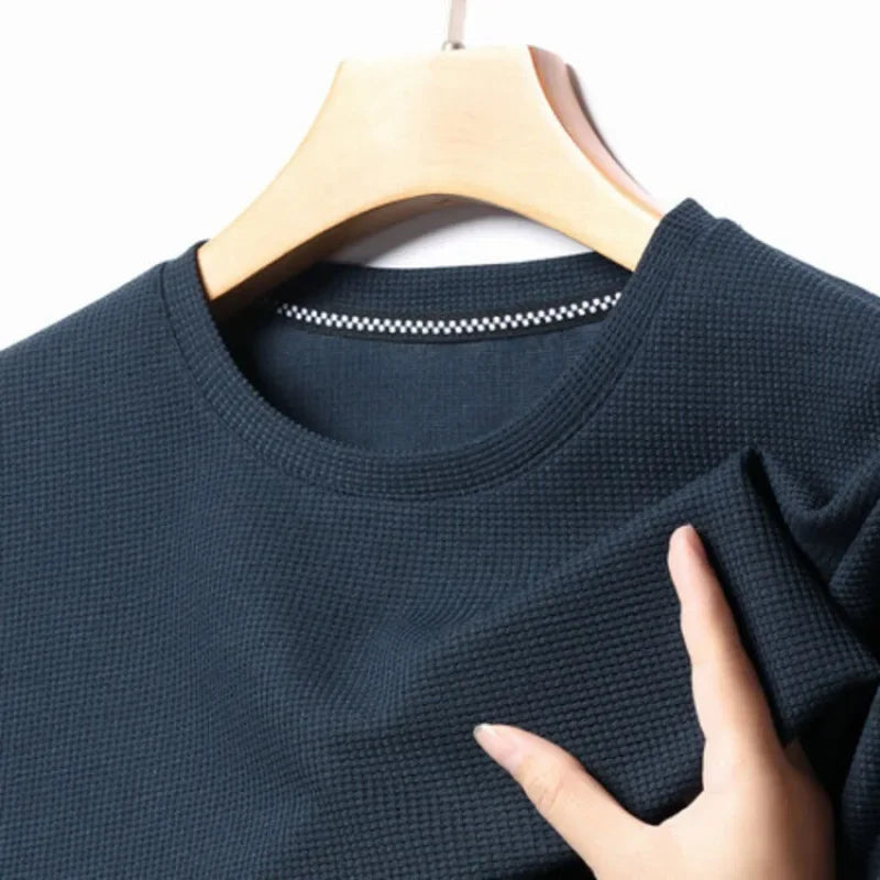 New Summer Waffle Round Neck Short Sleeved T-shirt for Men's Short Sleeved Top Quick Pick Grocers