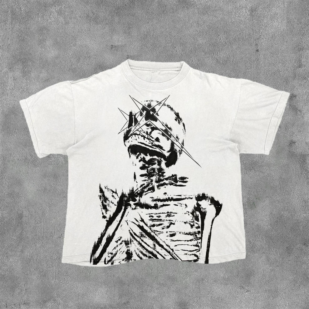 Vintage Dark Centipede Skeletal Graphic Cotton Print T-shirt Men Y2K Summer Short Sleeves Oversize T-shirt Women Casual Tee Tops Quick Pick Grocers
