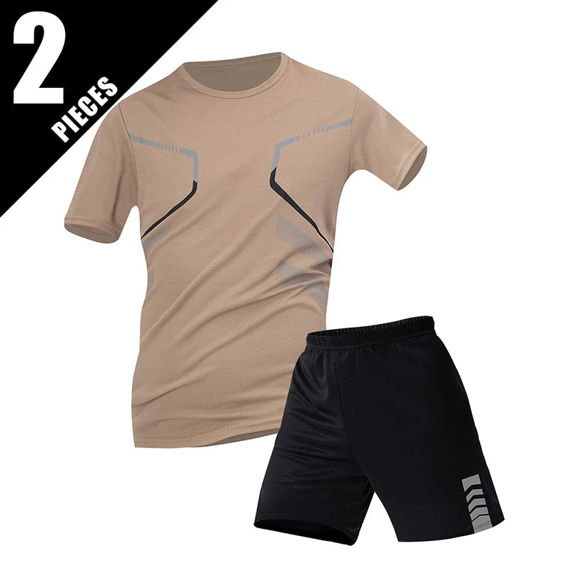 2/4/6 Pcs Plus Size Men's Quick-drying Short-sleeved Shorts Suit Men's Leisure Sports Running Fitness T-shirt Joker Shorts Teen Quick Pick Grocers