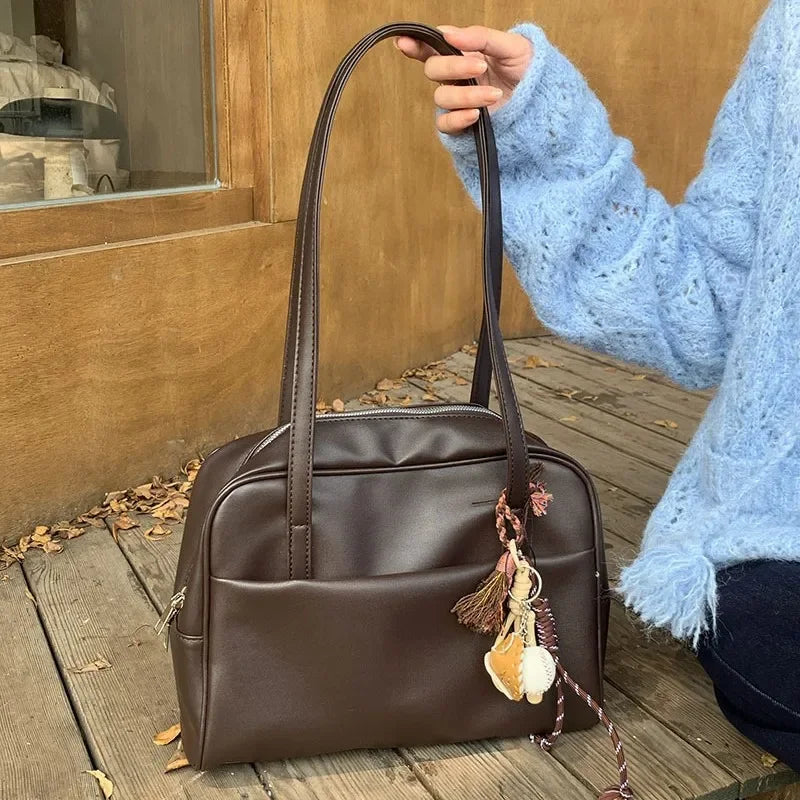 Portable Texture Tote Bag for Women, Shoulder Underarm Bag, Commuting Bag, Large Capacity, Niche Design, Autumn Winter Handbags Quick Pick Grocers