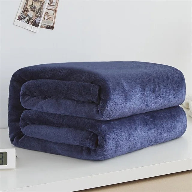 230GSM Coral Fleece Flannel Blankets For Beds Solid Blue Pink Soft Warm Thin Bedspread Sofa Cover Faux Fur Plaid Blanket Purest Peak