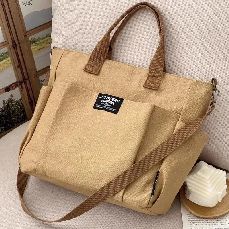 Urban Minimalist Female Student Large Capacity Commuting Horizontal Canvas Single Shoulder Diagonal Cross Portable Tote Bag Econic Blanks