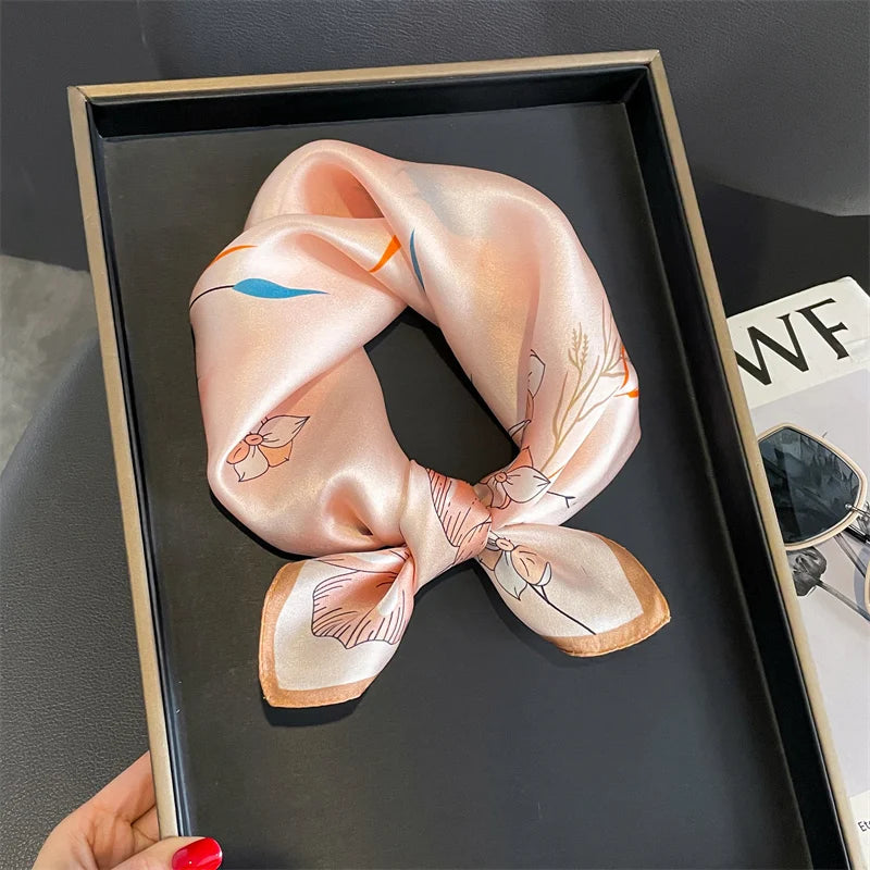 2025 Fashion 100% Real Silk Scarf 53cm Square Bandelet Women's Silk Temperament Small Scarf Neck Decorative Wrap Printed Scarves Quick Pick Grocers