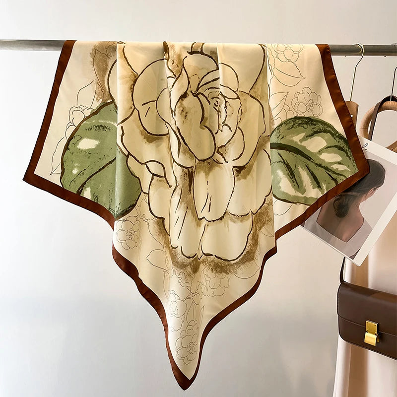 90*90Cm Square Scarf Twill Silk Feeling Women Head Shawls and Wraps Luxury Hair Tree Print Neck Scarves Hijab Bandana Pashmina Quick Pick Grocers