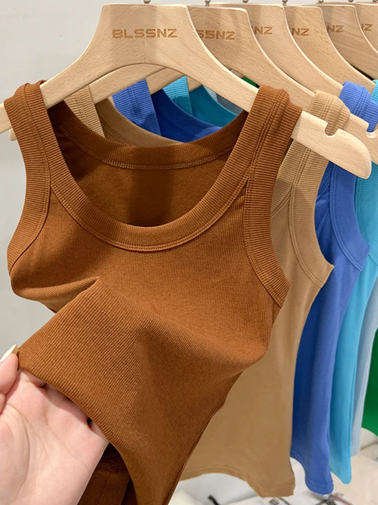 zjaiss Women Solid Round Neck Ribbed Tank Top Camisole Women 2026 Summer Basic Elastic Tank Top O Neck Solid Tank Top Quick Pick Grocers