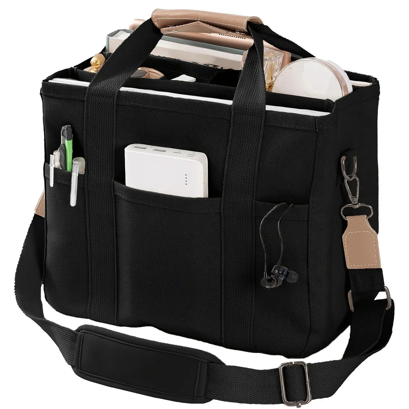 Ladies Canvas Handbag Multi Pocket Large Capacity Tote Bag Adjustable Shoulder Strap Casual Shoulder Shopping Bag Econic Blanks