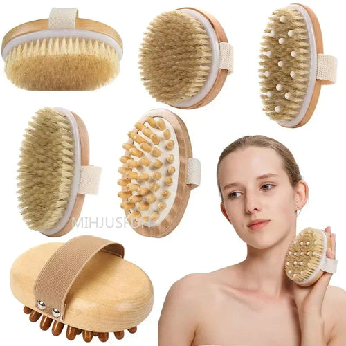 2 In 1 Dry Skin Body Massage Brush Natural Bristle Dead Skin Remover Anti Cellulite Exfoliates Blood Circulation Massage Tools Quick Pick Grocers