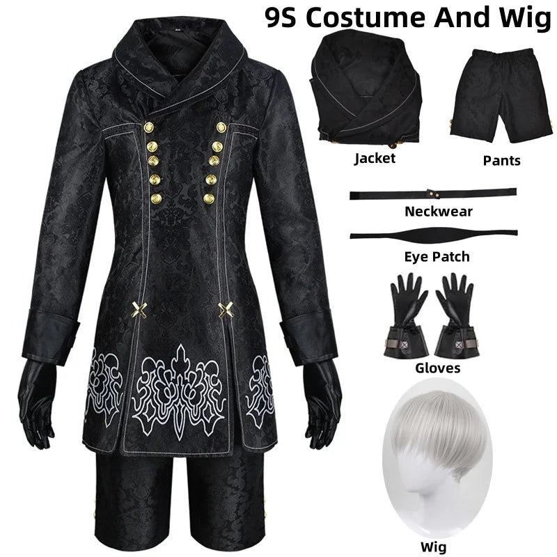 Anime Nier Automata Cosplay 9S Yorha 2B Cosplay Suit Male Women Outfit Wig Disguise Costume Plus Size Fancy Party Black Dress Quick Pick Grocers