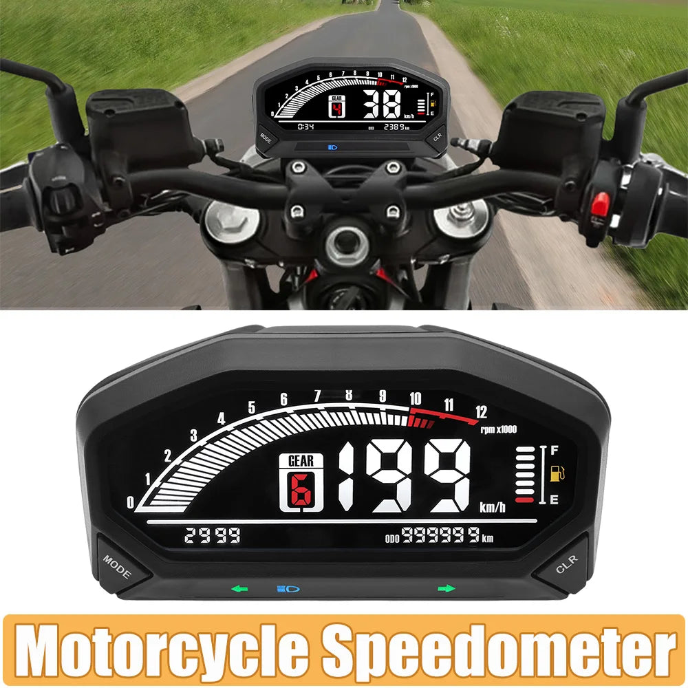 Motorcycle New Adjustable Speedometer 12000 RPM Display Motor Odemeter Tachometer Fuel Level Gauge Dashboard for 1 2 4 Cylinder