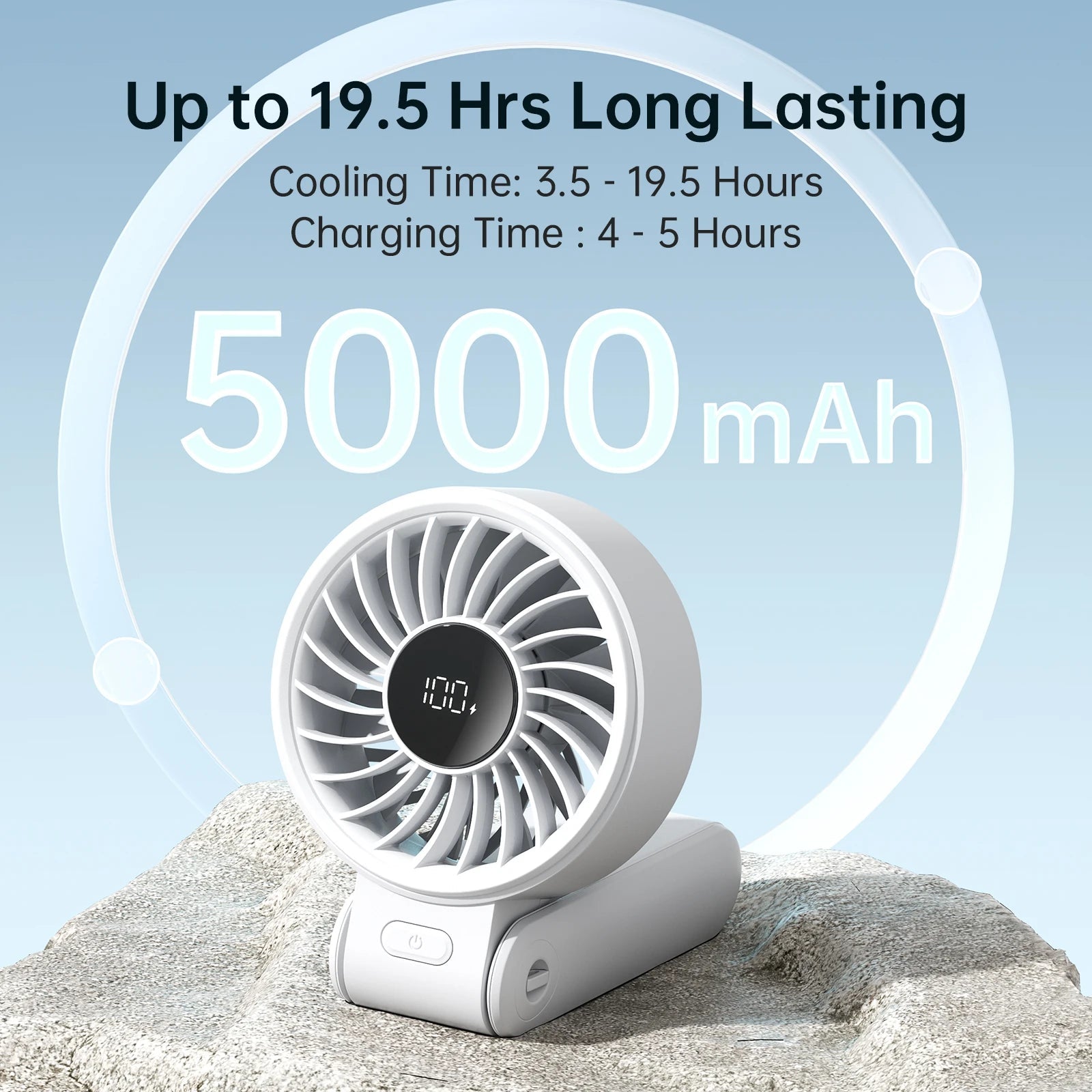 JISULIFE Portable Handheld Fan with LED Display,5 Speeds,5000mAh,150°Folded,3-IN-1 Hand/Desk/Neck Multifunction Personal Fan Quick Pick Grocers