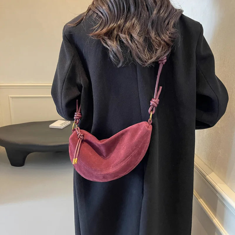 Faux Suede Super Popular Niche Suede Shoulder Bag for Women 2025 Hot Sale Single Crossbody Bags Underarm Dumpling Sweet Bags Quick Pick Grocers