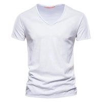 Brand Quality 100% Cotton Men T-shirt V-neck Fashion Design Slim Fit Soild Male Tops Tees Short Sleeve Quick Pick Grocers