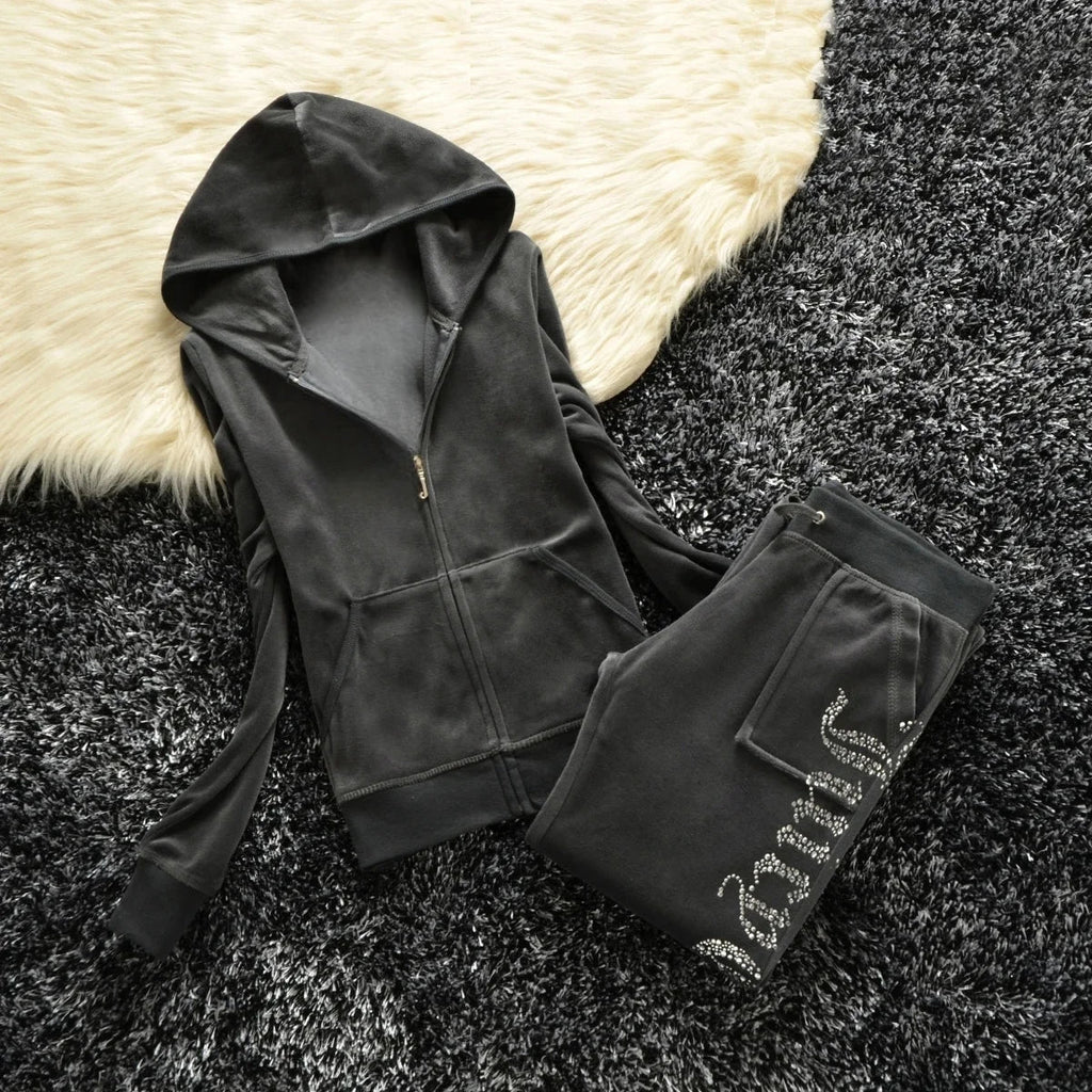 Winter Velvet Tracksuit for Women: Heavy Duty Fleece Lined Hoodie and Pants Set | Solid Color Warm Jogger Outfit Quick Pick Grocers