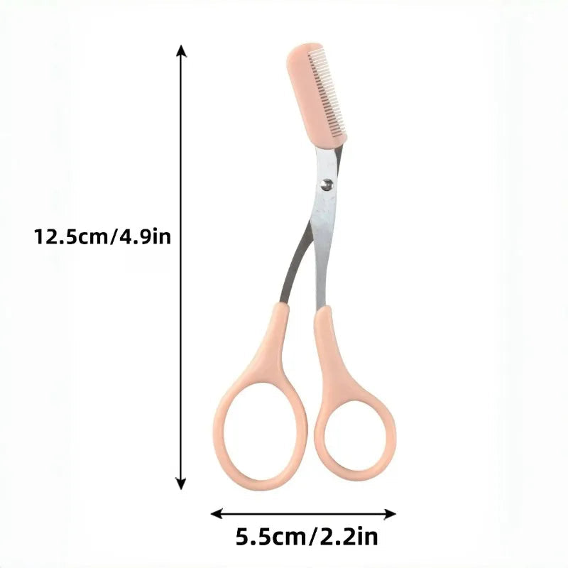 1 Pcs Pink Eyebrow Trimming Scissors with Built-in Comb - Stainless Steel, Precise Grooming Tool, Creating Perfect Eyebrows Quick Pick Grocers