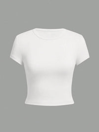 4 pieces Solid color basic short sleeved tight fitting T-shirt for women's casual summer minimalist women's style top O-neck Quick Pick Grocers