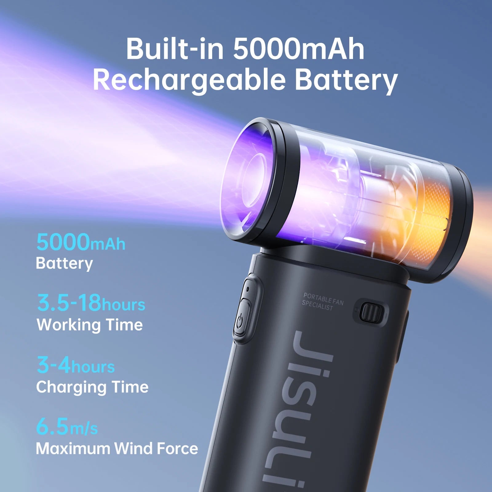 JISULIFE Handheld Turbo Fan,Super Strong Wind,5 Speeds,Long Battery Life,5000mAh,USB Rechargeable,Multipurpose Pocket fan Quick Pick Grocers