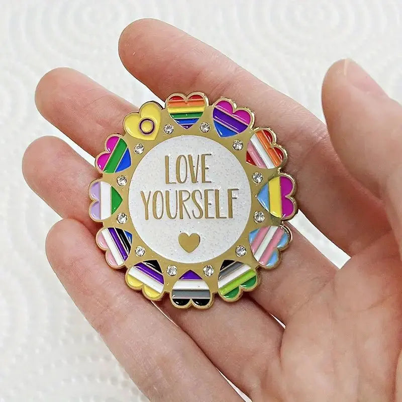 Love Heart Pride Pin "LOVE YOURSELF" Metal Brooch Encourage Love Enamel Badge Gift Quick Pick Grocers