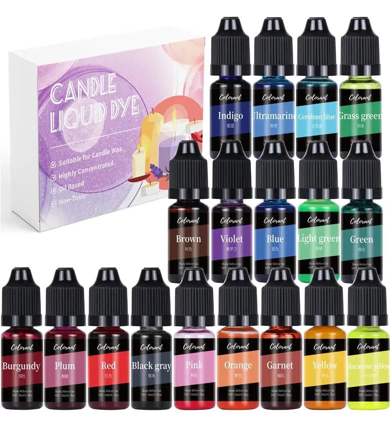Candle Dyes Kit Liquid Colorant Pigment Set DIY Candle Making Supplies Aromatherapy Soap Soy Wax Dye Candle Mold Coloring Econic Blanks
