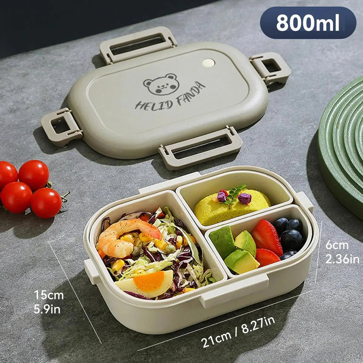 WORTHBUY Removable 3-Compartment Lunch Box 800ml Portable Plastic Bento Box Microwave School Student Kid Sealed Food Container Econic Blanks