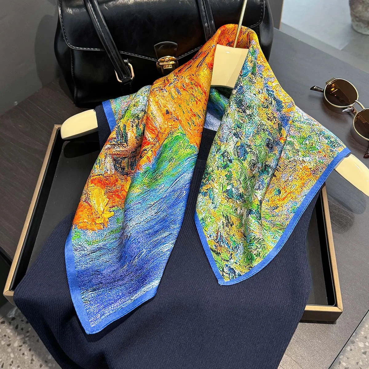 2025 Fashion 100% Real Silk Scarf 53cm Square Bandelet Women's Silk Temperament Small Scarf Neck Decorative Wrap Printed Scarves Quick Pick Grocers
