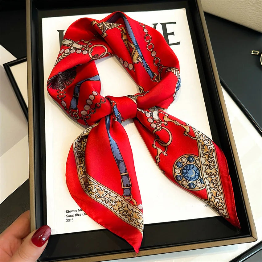 New Four Seasons Fashion Print Silk Square Scarf 70x70cm Fashionable Four Seasons Headband Luxury Sunscreen Shawl Bandannas Quick Pick Grocers