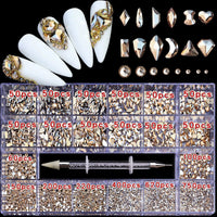 21 grid nail art diamond flat bottom glass diamond multi-style special-shaped diamond shiny nail rhinestone DIY nail art jewelry Econic Blanks
