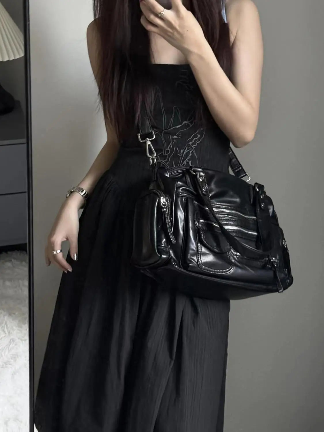 JIAERDI Vintage Black Shoulder Bags Purse Women High Street Pocket Chic Y2k Handbag Female Harajuku Casual Crossbody Bags 2025 Quick Pick Grocers