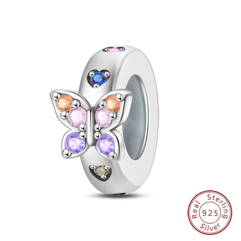 100% 925 Sterling Silver Rainbow Zircon Colorful Butterfly Dragon Shaped Silicone Stopper Charms Beads Fit DIY Bracelets Jewelry Econic Blanks