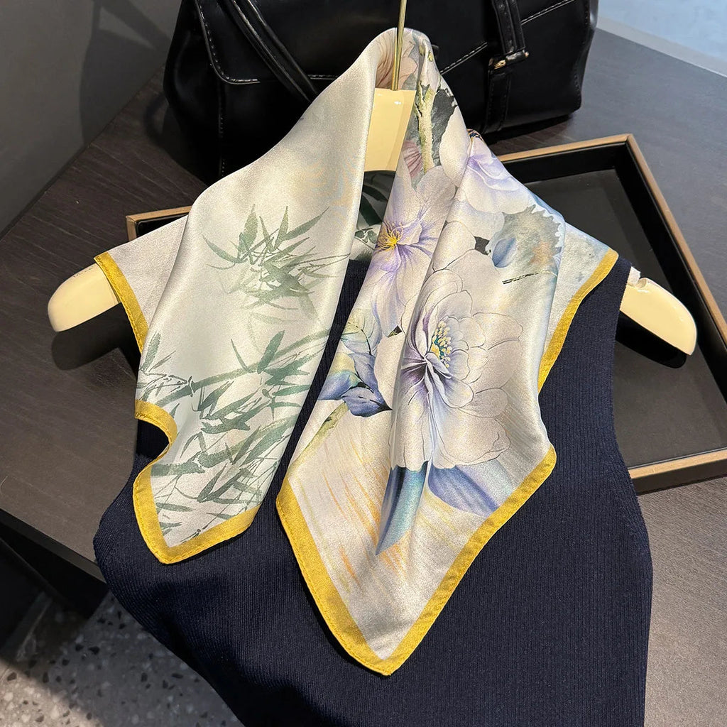 2025 Fashion 100% Real Silk Scarf 53cm Square Bandelet Women's Silk Temperament Small Scarf Neck Decorative Wrap Printed Scarves Quick Pick Grocers