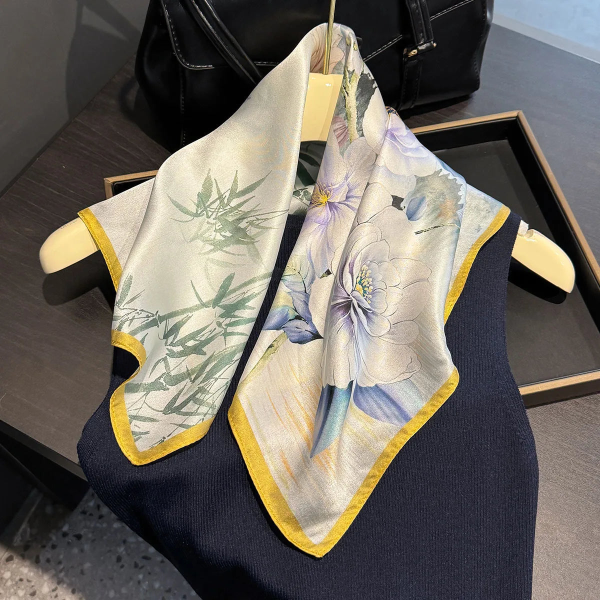 2025 Fashion 100% Real Silk Scarf 53cm Square Bandelet Women's Silk Temperament Small Scarf Neck Decorative Wrap Printed Scarves Quick Pick Grocers
