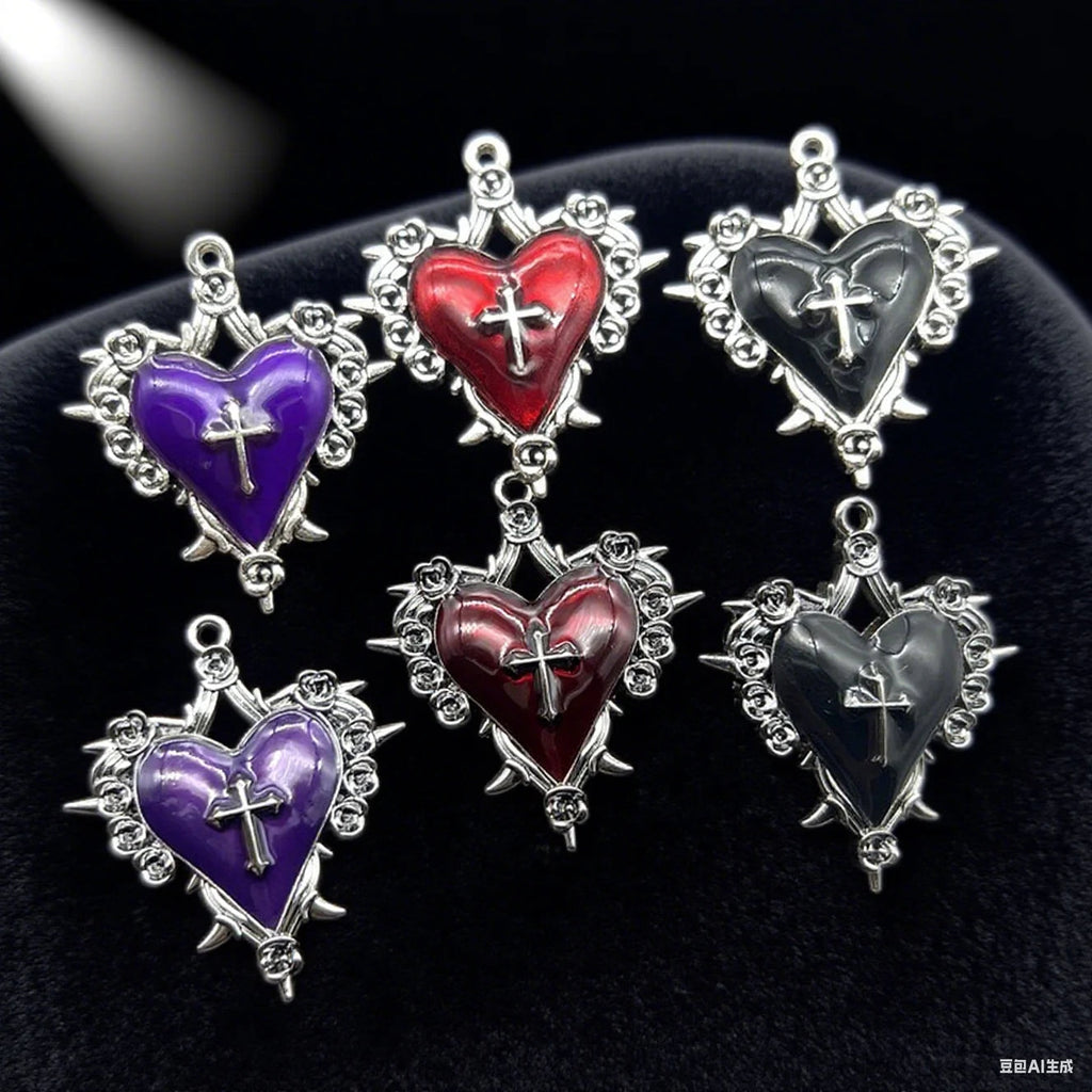 10/12PCS  Retro Dark Style Personalized Thorn Rose Cross Pendant DIY Accessories Quick Pick Grocers