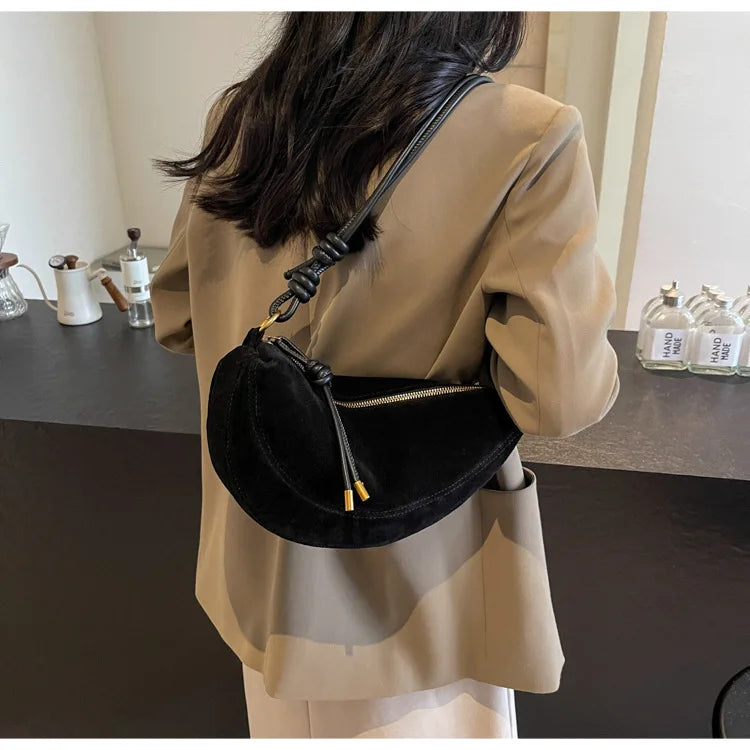 Faux Suede Super Popular Niche Suede Shoulder Bag for Women 2025 Hot Sale Single Crossbody Bags Underarm Dumpling Sweet Bags Quick Pick Grocers